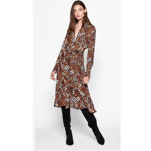 Equipment Relle Silk Shirtdress 2 Luxury Houndstooth Academia Modest Business - Picture 1 of 16